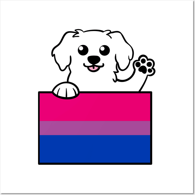 Love is Love Puppy - Pyrenees - Bi Pride Flag Wall Art by LittleGreenHat